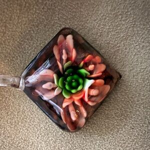 Vintage Vivid Orange Flower Glass Pendant